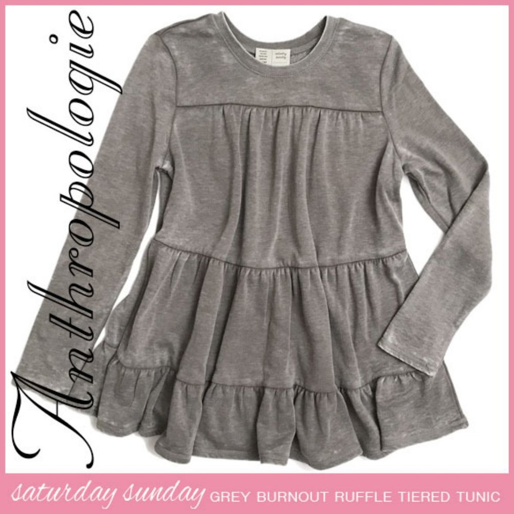 Anthropologie Saturday Sunday Grey Burnout Ruffle Tiered Tunic Size S